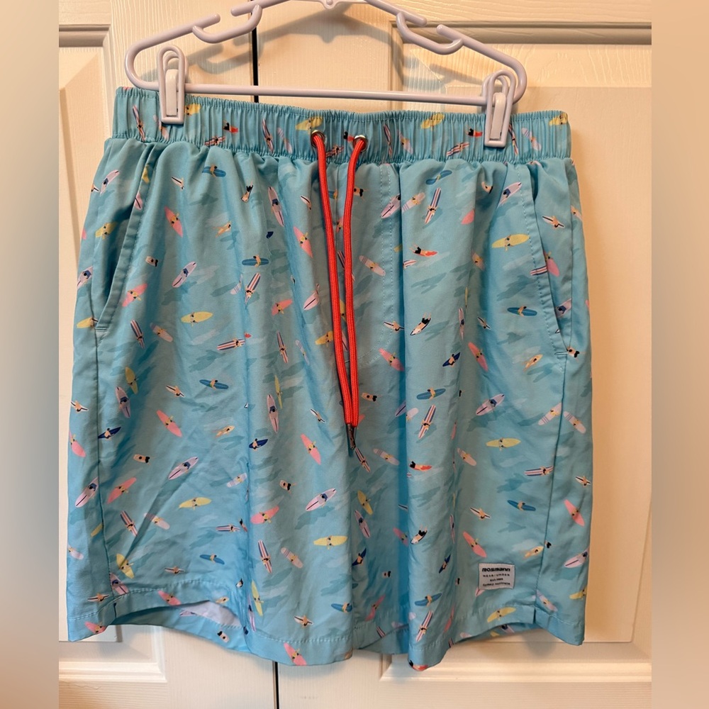 Mosmann Men's Blue Swim Trunks with Surfboard Print